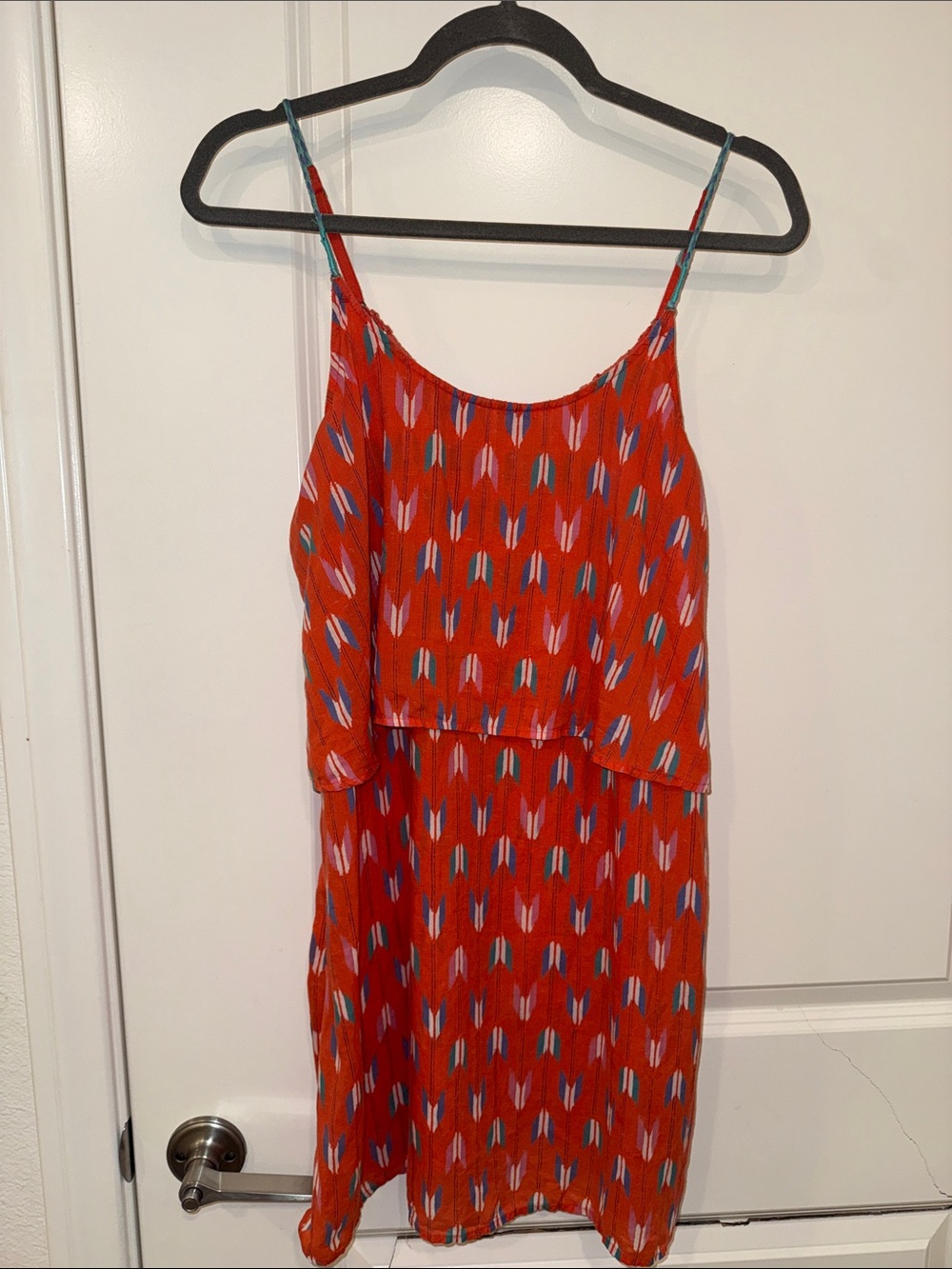 aerie Orange Printed Spaghetti-Strap Mini Dress
